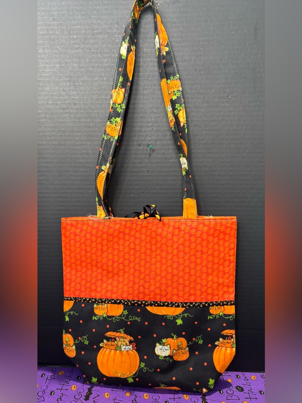 Cute Halloween Pumpkin Print Orange Handmade Small Tote Bag